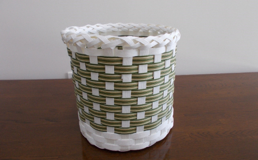 15-185 手作りのカゴ 3点セット(白＆グリーン)