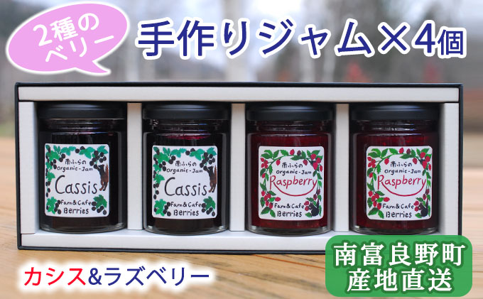 2種のベリー【カシス＆ラズベリー】手作りジャムセット 各2個 北海道 南富良野町 ジャム ベリー カシス ラズベリー ソース 果実 てんさい糖 無農薬 