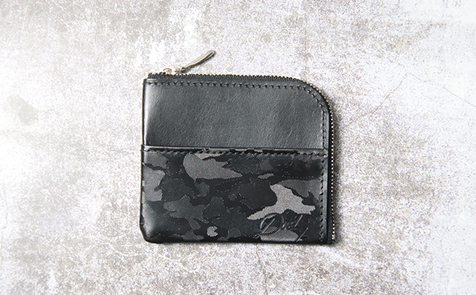型押しカモフラレザーのL字ミニウォレット ファッション 小物 財布 迷彩 コインケース L字型 小銭 お札 カード 手作り 日本製 皮 