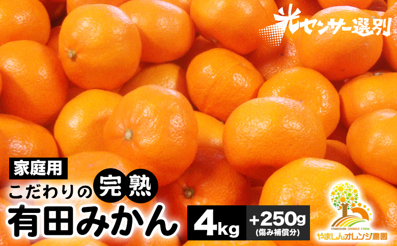 有田さま専用 選べる柑橘1年生 光センサー選別／こだわりの完熟有田みかん 4kg＋250g(傷み補償