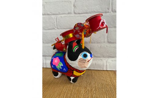 型染めタペストリー　招福張子犬尽くし　麻100％ 日本製 開運招福 張子犬 和紙置物 犬張子 1号 子宝・安産のお守り 出産祝いなどにも