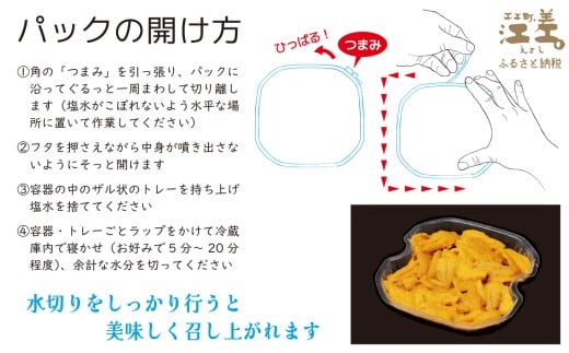 北海道江差町のふるさと納税 ＼2026年先行予約／北海道 江差前浜産 生うに 100g【天然・無添加・みょうばん不使用】令和8年　江差産キタムラサキウニ　日本海熊石産海洋深層水　塩水ウニ　素材を生かした自然の味　国産うに　雲丹　100グラムパック個包装