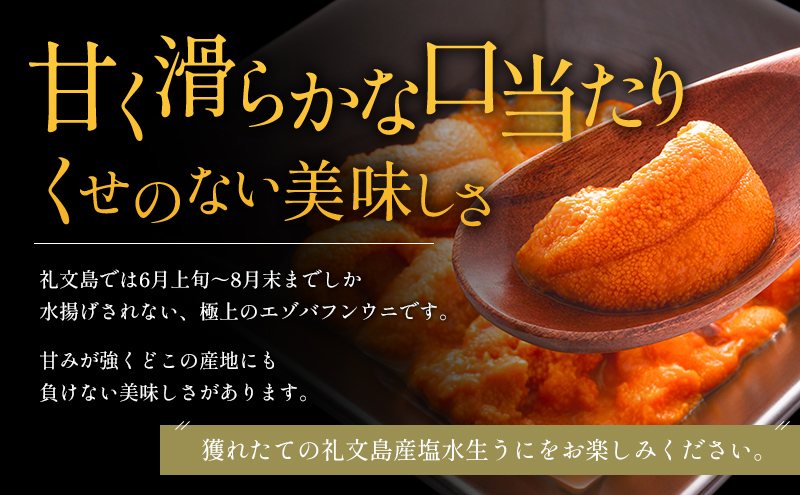 先行予約 北海道 礼文島産  塩水ウニ （ エゾバフンウニ ）100g×1  生うに うに 雲丹  魚貝類 生ウニ 海の幸 肴 つまみ 海鮮 生もの 北海道産 