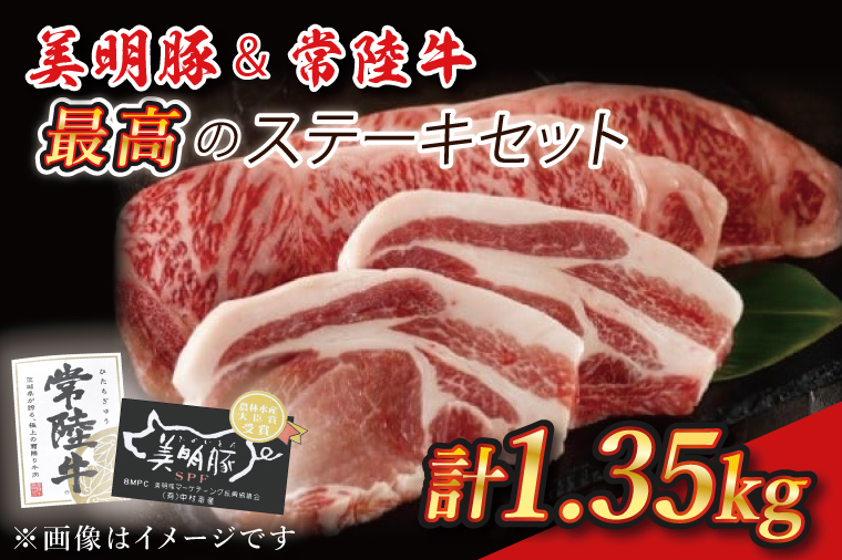 茨城県行方市のふるさと納税 J-5 美明豚＆常陸牛 最高のステーキセット
