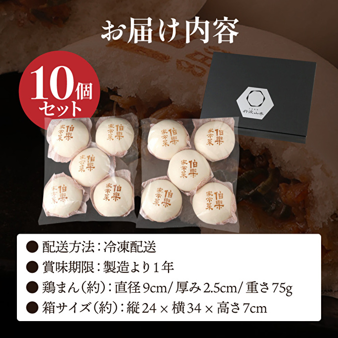 地鶏 丹波 黒どり 鶏まん 10個 伯楽家常菜 コラボ商品 肉まん 九条ネギ 鶏肉 ビブグルマン チキン むね ささみ ヘルシー 冷凍 丹波山本 あっさり ボリューム満点 中華