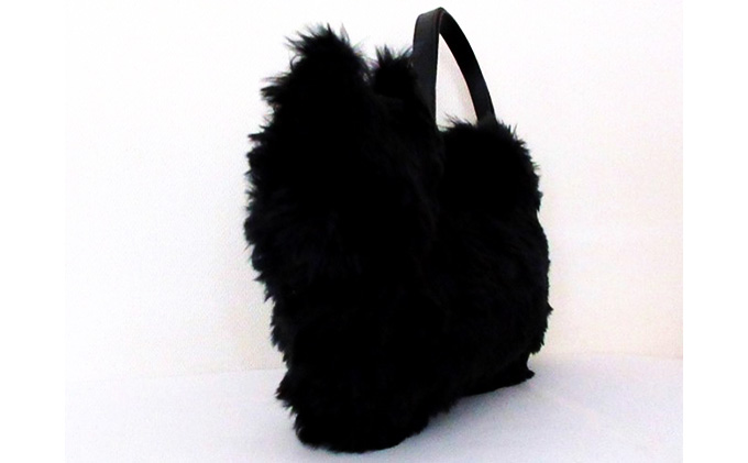 オリジナルネコ型トートバッグ＊ふわふわファー黒猫 ファッション かばん ねこ クロネコ 普段使い お出かけ 