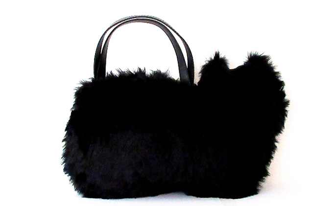 オリジナルネコ型トートバッグ＊ふわふわファー黒猫 ファッション かばん ねこ クロネコ 普段使い お出かけ 