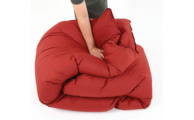 羽毛布団シングル掛け布団日本製ダウン90％1.2kg立体スクエアキルト8か所ループ付きレッド 寝具 軽量 抗菌 消臭 立体キルト 赤 