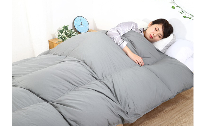 羽毛布団シングル掛け布団日本製ダウン90％1.2kg立体スクエアキルト8か所ループ付きグレー 寝具 軽量 抗菌 消臭 立体キルト 
