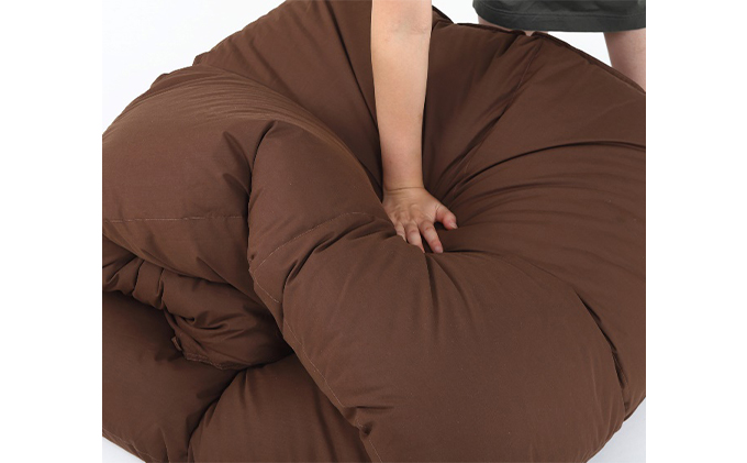 羽毛布団シングル掛け布団日本製ダウン90％1.0kg立体スクエアキルト8か所ループ付き無地ブラウン 寝具 軽量 抗菌 消臭 立体キルト 茶色 