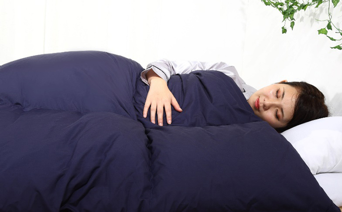 羽毛布団シングル掛け布団日本製ダウン90％1.0kg立体スクエアキルト8か所ループ付き無地ネイビー 寝具 軽量 抗菌 消臭 立体キルト 