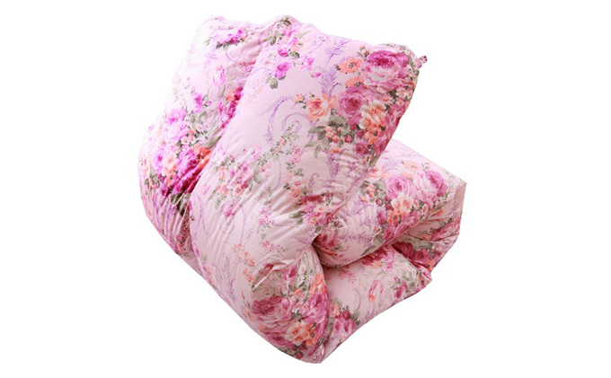 羽毛布団シングル掛け布団日本製ダウン90％1.2kg立体スクエアキルト8か所ループ付き花柄ピンク 寝具 軽量 抗菌 消臭 立体キルト 