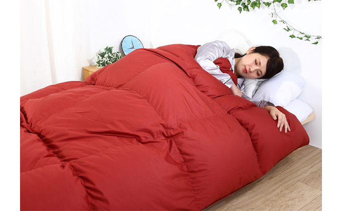 羽毛布団シングル掛け布団日本製ダウン90％1.2kg立体スクエアキルト8か所ループ付きレッド 寝具 軽量 抗菌 消臭 立体キルト 赤 