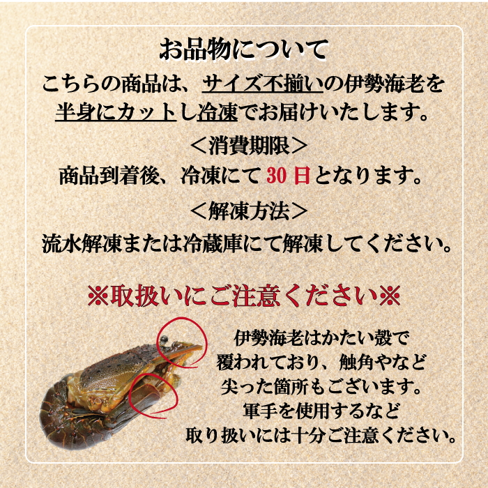 地元産 冷凍伊勢海老カット(サイズ不揃い）約1kg◇｜えび エビ 魚介 海鮮 海産物 和歌山 伊勢海老 伊勢エビ イセエビ 高級 カット 鍋 味噌汁 瞬間冷凍 国産 産地直送 美浜町