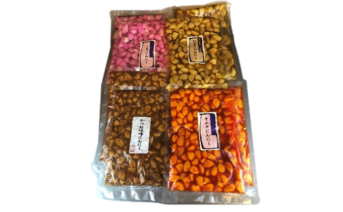 にんにくの恵み　味付けにんにく4種8袋セット 惣菜 しそ 醤油 かつお キムチ