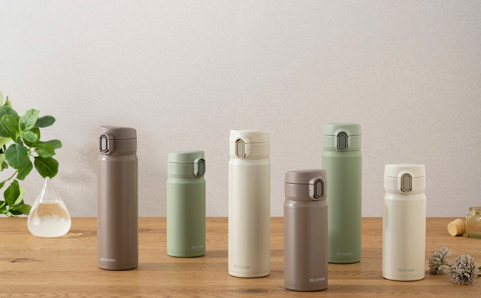 ステンレスマグボトルワンタッチ ペールグリーン SM-O350 アイリスオーヤマ 雑貨 水筒 保温 保冷 持ち運び 職場 学校 お出かけ ロック付き 