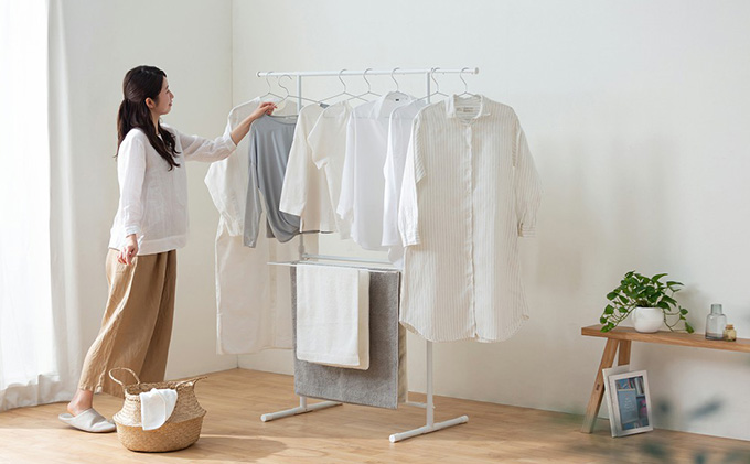 簡単組立スタイル物干し ホワイト STMH-790 アイリスオーヤマ 洗濯用品 物干しスタンド 部屋干し 室内 コンパクト 