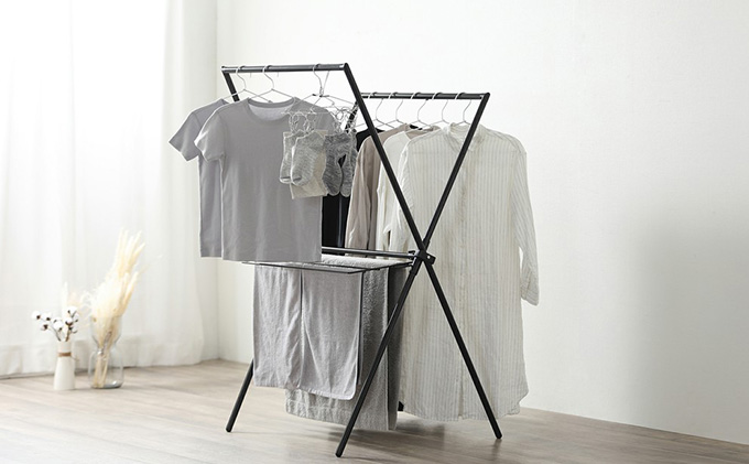 簡単組立スタイル物干し ブラック STMX-770 アイリスオーヤマ 洗濯用品 物干しスタンド 部屋干し 室内 コンパクト 