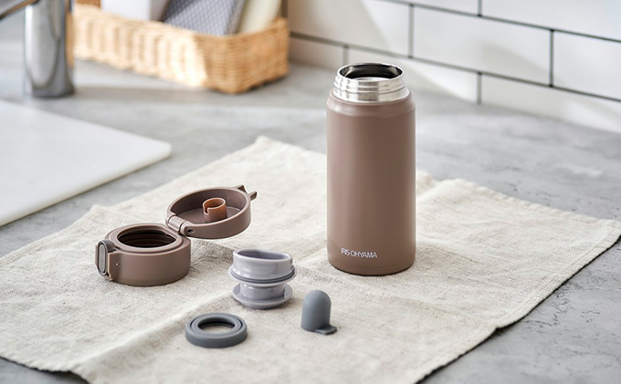 ステンレスマグボトルワンタッチ モカ SM-O350 アイリスオーヤマ 雑貨 水筒 保温 保冷 持ち運び 職場 学校 お出かけ ロック付き 