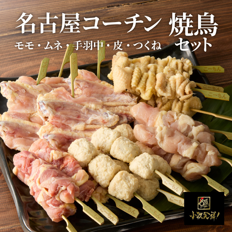 愛知県小牧市のふるさと納税 名古屋コーチン焼鳥　5種20本セット（もも・むね・手羽中・皮・つくね）[001T02]