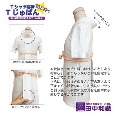 ルナ「Tじゅばん衣紋抜き+」2枚セット Tじゅばん Tシャツ襦袢 衣紋抜き＋【色柄 種類:白無地ポリ（塩瀬