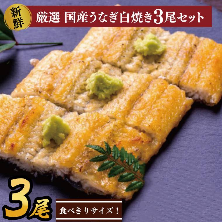 【茨城県行方市】食べ切りサイズ!国内産うなぎの白焼(酒蒸し)100〜120g 3尾 計300g以上|うなぎ 鰻 白焼 酒蒸し 食べ切り 茨城県 行方市(AD-129-3)