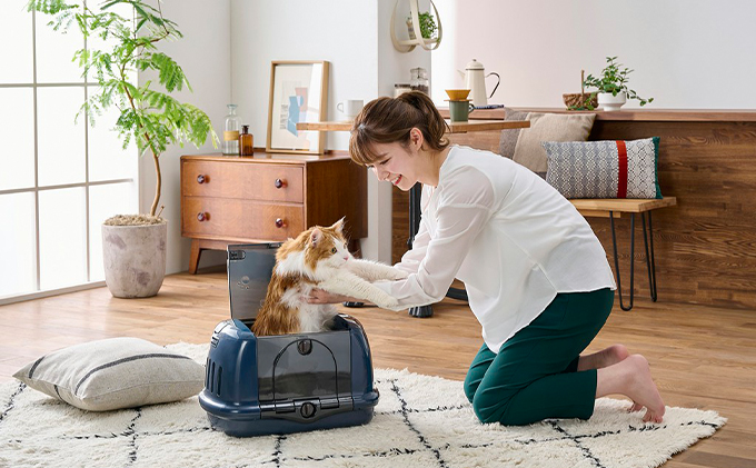 ペットハウス&キャリー ネイビー P-HC480 アイリスオーヤマ ペット用品 ペットグッズ ペットキャリーバッグ 猫 小型犬 おうち 出し入れラク 車 移動 シートベルト固定 給水ボトル 
