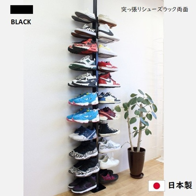 【岐阜県安八町】シューズラック スリム シューズ収納 シューズラック両面 黒 シューズボックス 靴収納 玄関収納 省スペース 22足収納 下駄箱 狭い 玄関 おしゃれ 高さ調整可 国内製造 日本製