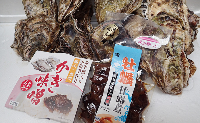 【岡山県瀬戸内市】牡蠣 2026年 先行予約 牡蠣づくし セット ( 殻付牡蠣 15個・ 甘露煮 ・ かき味噌 ) 山銀商店 瀬戸内海虫明湾産 魚介類 カキ シーフード
