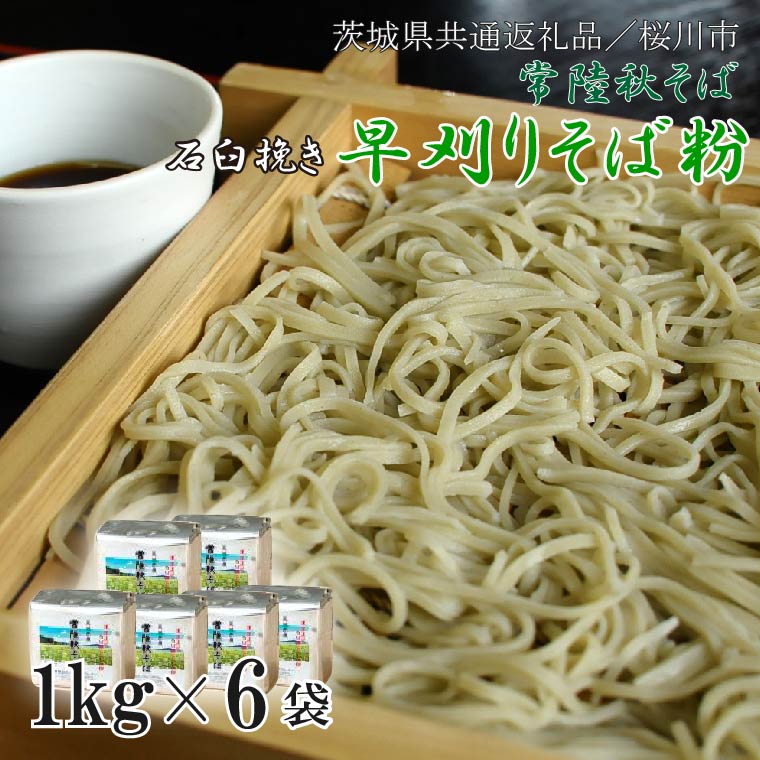 茨城県行方市のふるさと納税 【茨城県共通返礼品／桜川市】【常陸秋そば】石臼挽き早刈りそば粉 1kg×6袋入｜そば そば粉 常陸秋そば 茨城県共通返礼品 桜川市 年越しそば 茨城県 行方市(DX-29)