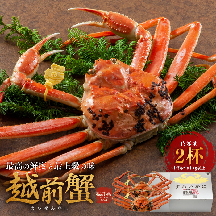 【福井県若狭町】期間限定 茹で 越前ガニ 約1kg以上 2杯  食通もうなる本場の味をぜひご堪能ください 茹でガニ ズワイガニ カニ 蟹 海鮮 福井県 若狭町
