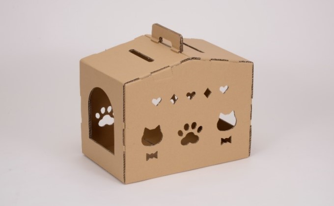 ダンボール ねこハウス ペット用品 猫の顔 肉球の形 覗き窓 かわいい 爪とぎ付き ストレスケア デコレーション 耐久性 安定性 簡単 組立 解体 