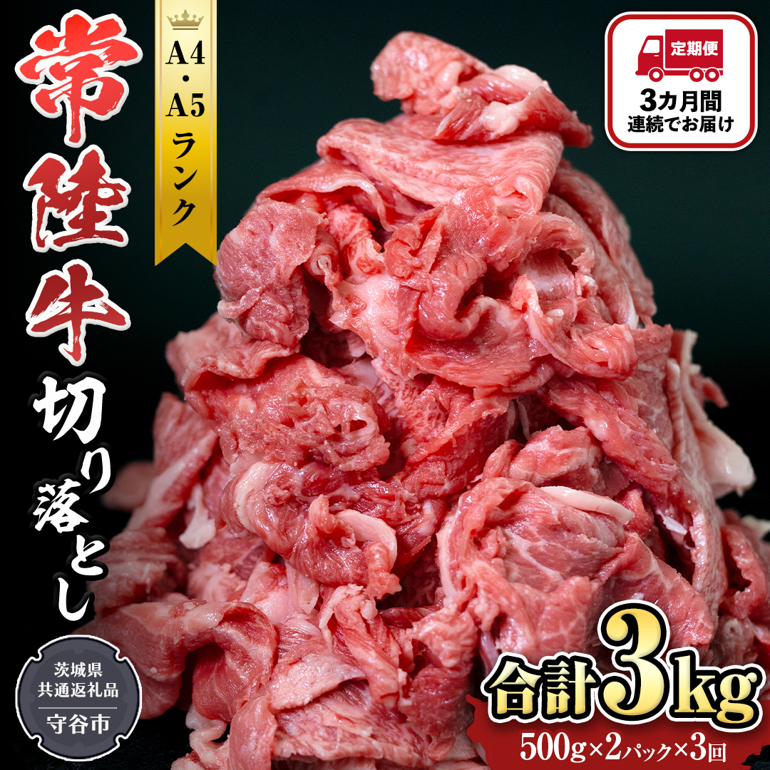 【定期便】 全3回 【 常陸牛 】 切り落