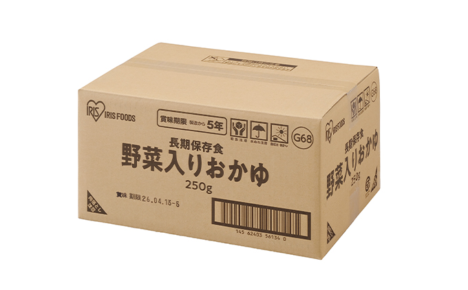 【防災】災対食パウチ野菜入りおかゆ 250g×6袋 アイリスオーヤマ お米 惣菜 保存食 備蓄 米 新潟産 コシヒカリ 炊き上げた 常温 5年 長期保存 非常食 災害時 