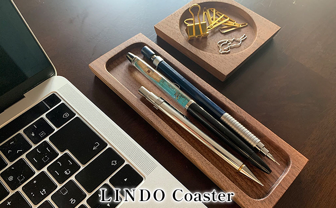 LINDO Coaster（2枚入り）コースター キッチン 食卓 机 コップ 敷物 工房 自然 素材 木目トレー ウォールナット 無垢材 職人 手作業 グラス 置き アクセサリー トレイ 