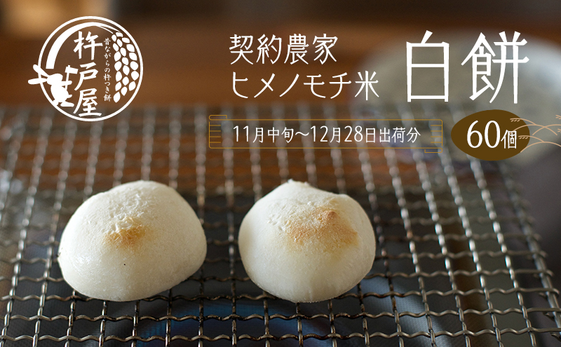 白餅 60個（1袋10個入り保存料無添加 真空パック）杵戸屋 きねとや（2025年11月中旬～12月28日出荷分） 年末 冬 ヒメノモチ米 契約農家 手作り 焼き餅 お雑煮 ぜんざい 鍋物 