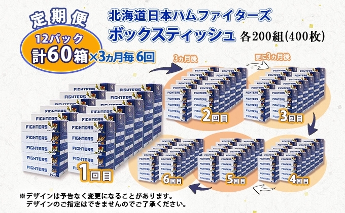  3ヵ月毎 全6回 北海道日本ハムファイターズ ボックスティッシュ 200組 60箱 日本製 まとめ買い リサイクル 紙 防災 常備品 消耗品 生活必需品 大容量 備蓄 ティッシュ ペーパー 日ハム ファイターズ 倶知安町 リサイクルペーパー 