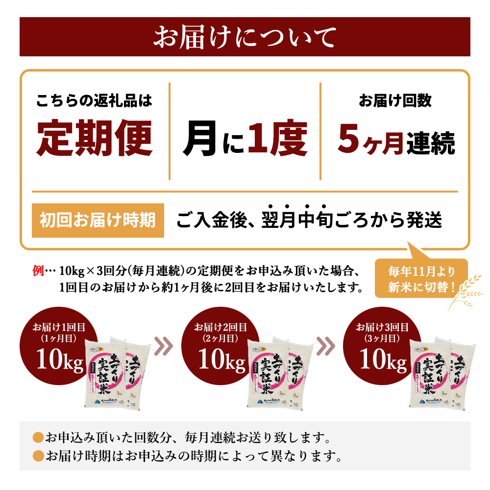 米 定期便 全5回 秋田県産 あきたこまち 10kg (5kg×2)×5回 計50kg 令和7年産〈土づくり実証米〉JAしんせい【 精米 白米 米 コメ お米 おこめ ブランド米 ご飯 ごはん 新米 低たんぱく 産地直送 送料無料 高評価 秋田 にかほ 】