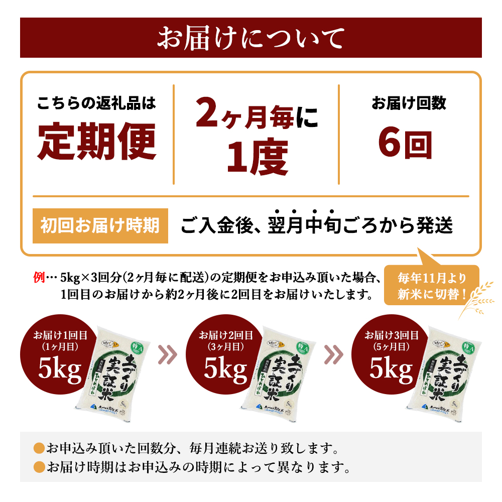 米 定期便 全6回【2ヶ月に1回】秋田県産 ひとめぼれ 5kg ×6回 計30kg 令和7年産〈土づくり実証米〉JAしんせい【 精米 白米 米 コメ お米 おこめ ブランド米 ご飯 ごはん 新米 低たんぱく 産地直送 送料無料 高評価 秋田 にかほ 】