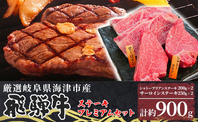 【数量限定】【飛騨牛】海津市産ステーキプレミアムセット 【配達不可：離島】 お肉 牛肉 ステーキ用 国産 岐阜県産 ブランド牛 夕飯 記念日 ディナー 希少部位 赤身 とろける 柔らかい サシ 霜降り ボリューミー 