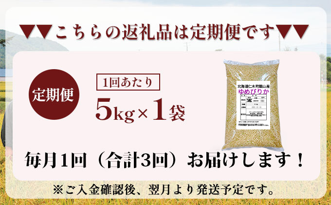 3ヵ月 定期便 銀山米研究会の玄米＜ゆめぴりか＞5kg×1袋【機内食に採用】 ライス ブランド米 おにぎり お弁当 北海道産 産地直送 主食 ご飯 朝ごはん 夜ごはん 昼ごはん [株式会社 松原米穀]