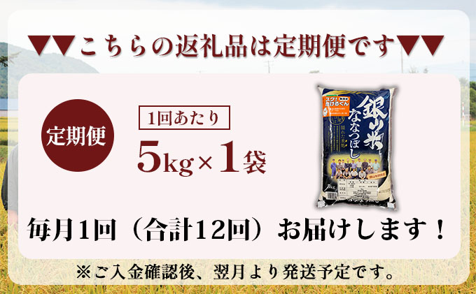 12ヵ月 定期便 銀山米研究会の無洗米＜ななつぼし＞5kg×1袋 ライス 白米 精米 ブランド米 おにぎり お弁当 北海道産 産地直送 ご飯 時短 朝ごはん 夜ごはん 昼ごはん [株式会社 松原米穀]