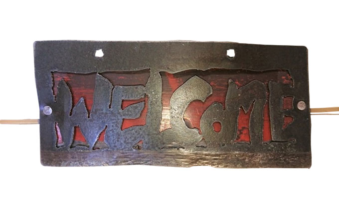 ブリキの表札・プレート（オーダー品）牛窓アーツクラフツ 寂鉄blue インテリア 自宅 家 会社 店舗 お店 アイテム オリジナル 苗字 店舗名 会社名 ウエルカム 言葉 