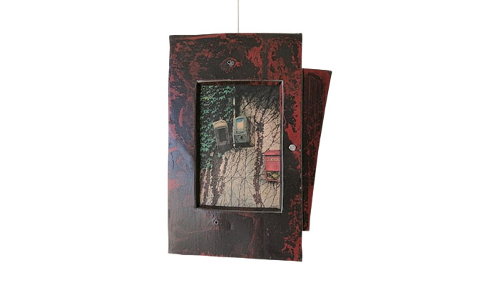 寂鉄式 ブリキ 額（変形タイプ(1)）牛窓アーツクラフツ 寂鉄blue インテリア 雑貨 小物 一品もの ハガキサイズ 絵 写真 文章 詩歌 装丁 スナップ写真 フレーム 