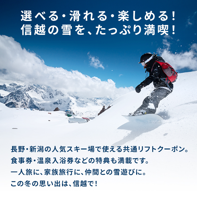 信越自然郷スーパーバリューチケット 共通リフト券(5枚綴り券) スキー スノボ 長野 新潟 国内 最大級 スキー場 食事券 温泉 入浴 特典 ウインタースポーツ 
