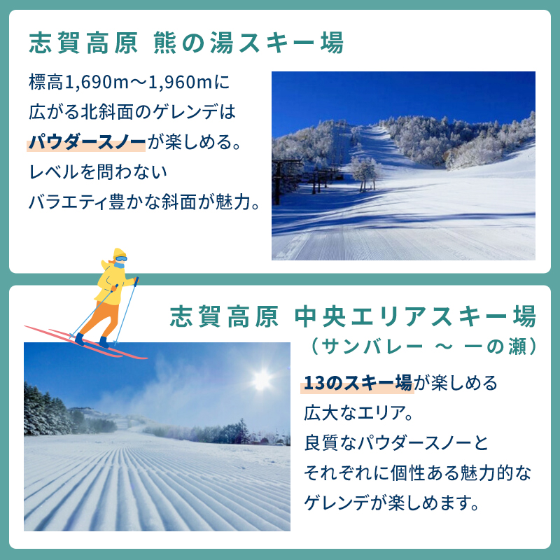 信越自然郷スーパーバリューチケット 共通リフト券(5枚綴り券) スキー スノボ 長野 新潟 国内 最大級 スキー場 食事券 温泉 入浴 特典 ウインタースポーツ 