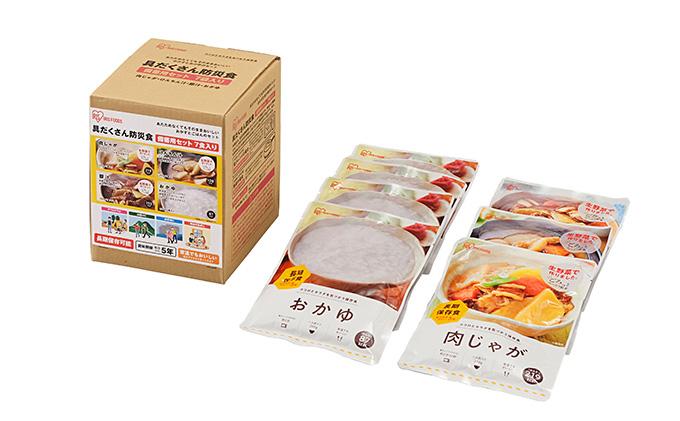 【防災】防災食7袋セット（42袋入） アイリスオーヤマ 加工食品 惣菜 レトルト 常温 5年間 おかゆ 備蓄 米 おかず 肉じゃが 豚汁 けんちん汁 災害 非常食 