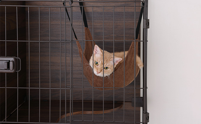 ファニチャースタイルケージ3段 PFSC-603 ウォールナット アイリスオーヤマ 猫用 ペット用品 家具調 キャットケージ 掃除 簡単 手軽 ハンモック付き ステップ付き ネコのおうち 室内飼い ペット 