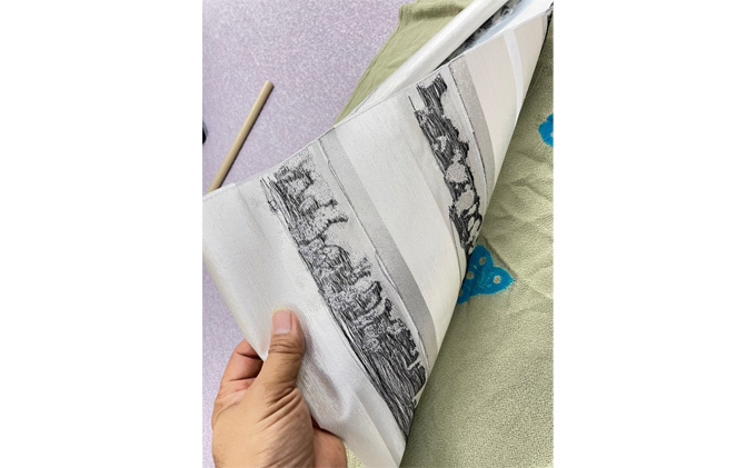 山鳥毛の刀文が美しい、西陣織刃文帯【袋帯】 ファッション 小物 和服 和装 着物 刃文柄 訪問着 フォーマル 小紋 お洒落 装い 銀糸 黒銀糸 銀箔 