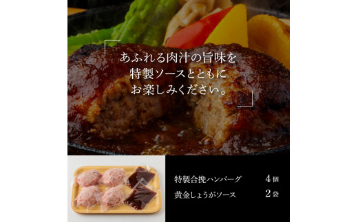 CDM009　1/1～寄附額変更 生姜好きにオススメ！老舗レストランの国産牛と美鮮豚ハンバーグ130g×4ケ＋黄金しょうがソース×2袋 ハンバーグ セット 11000円 牛肉 豚肉 和牛 美味しい おいしい 小分けパック 個包装 冷凍 食品 